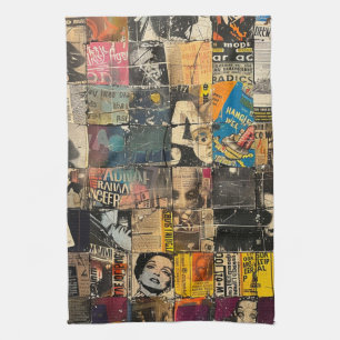 Rustic Vintage Newspaper Patchwork Collage (7) Tea Towel