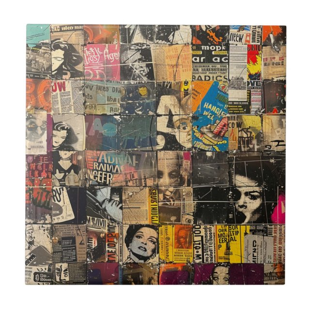 Rustic Vintage Newspaper Patchwork Collage (7) Tile (Front)