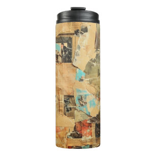 Rustic Vintage Newspaper Patchwork Collage (8) Thermal Tumbler