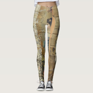 Rustic Vintage Newspaper Patchwork Collage (9) Leggings