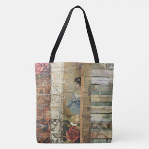 Rustic Vintage Newspaper Patchwork Collage (9) Tote Bag