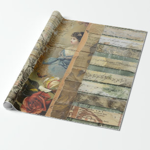 Rustic Vintage Newspaper Patchwork Collage (9) Wrapping Paper