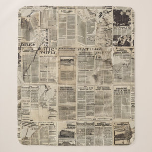 Rustic Vintage Newspaper Patchwork Collage Sherpa Blanket