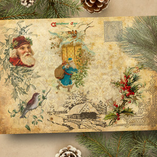 Rustic Vintage Old World Father Christmas w/Pine Tissue Paper