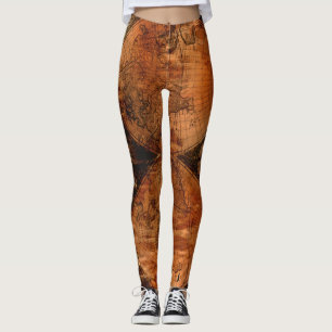 Rustic Vintage Old World Map Leggings