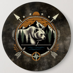 Rustic, vintage outdoorsman bear mountain 6 cm round badge
