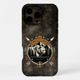 Rustic, vintage outdoorsman bear mountain iPhone 16 pro max case