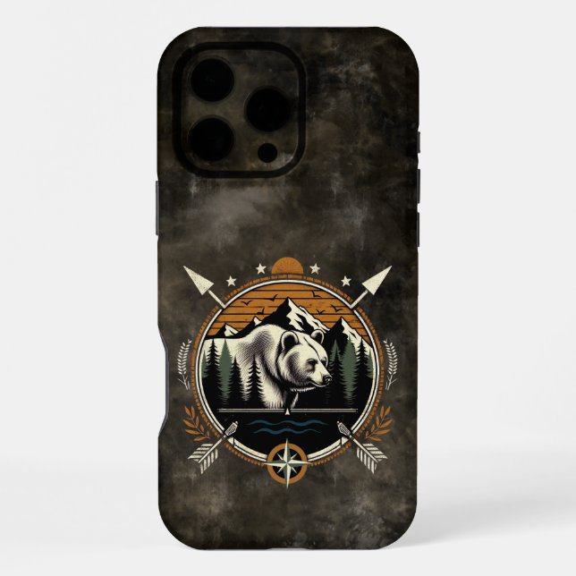 Rustic, vintage outdoorsman bear mountain iPhone case (Back)