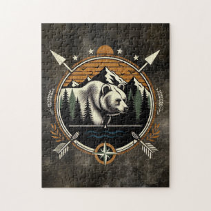 Rustic, vintage outdoorsman bear mountain jigsaw puzzle