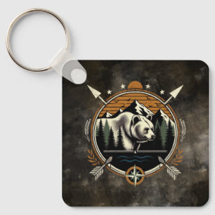 Rustic, vintage outdoorsman bear mountain key ring