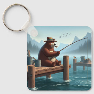 Rustic, vintage outdoorsman bear mountain key ring