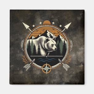 Rustic, vintage outdoorsman bear mountain magnet