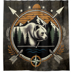 Rustic, vintage outdoorsman bear mountain shower curtain