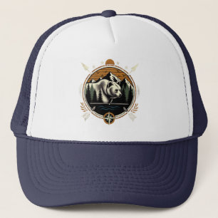 Rustic, vintage outdoorsman bear mountain trucker hat