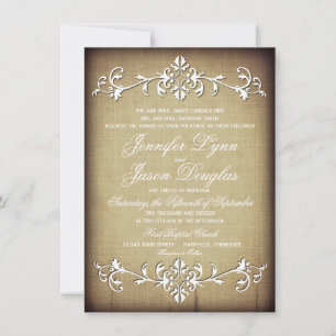 Rustic Vintage Paper Flourish Wedding Invitations