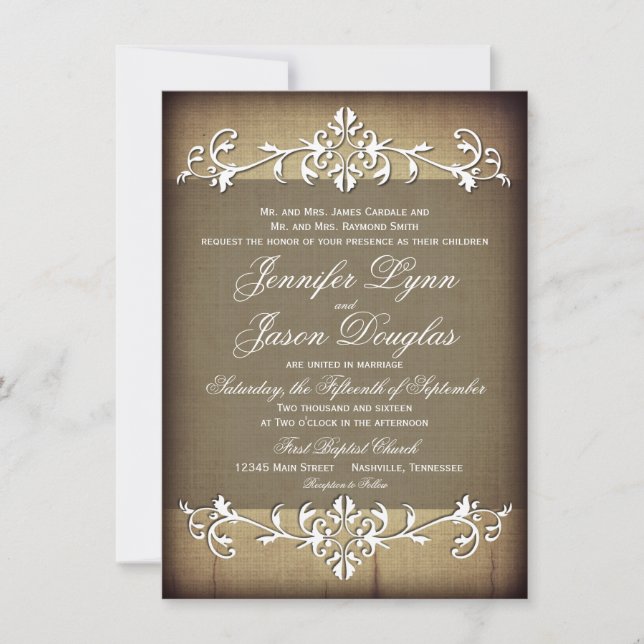 Rustic Vintage Paper Flourish Wedding Invitations (Front)