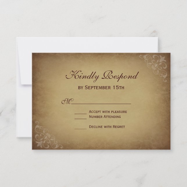 Rustic Vintage Paper Wedding RSVP Cards (Front)