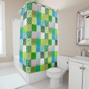 Rustic Vintage Patchwork Blue Green Quilt Pattern  Shower Curtain