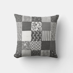 Rustic Vintage Patchwork Gray Quilt Pattern Cushion