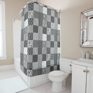Rustic Vintage Patchwork Grey Quilt Pattern  Shower Curtain