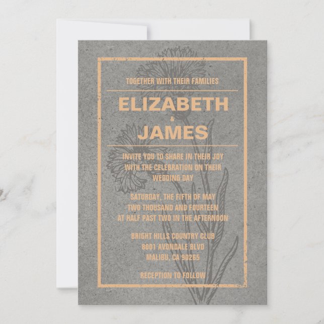Rustic Vintage Peach Wedding Invitations (Front)