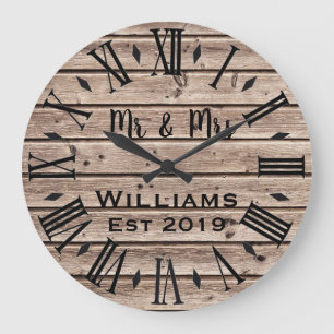 Rustic Vintage Personalised Brown Wood Custom Large Clock