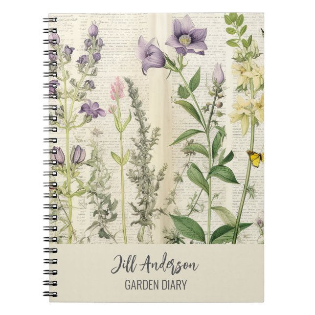 Rustic Vintage Personalised Garden Spiral Notebook (Front)