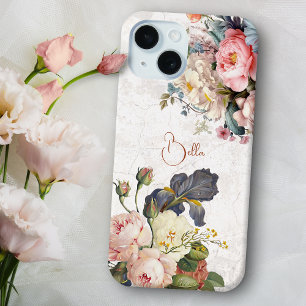 Rustic Vintage Personalised Roses & Iris iPhone 15 Case