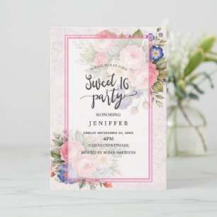 Rustic Vintage Personalized Floral Rose Design Invitation