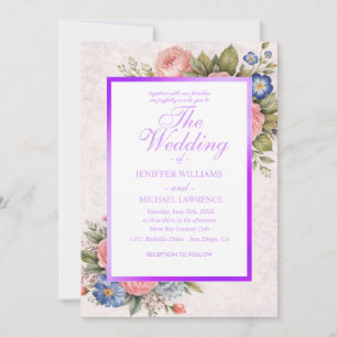 Rustic Vintage Personalized Floral Rose Design     Invitation