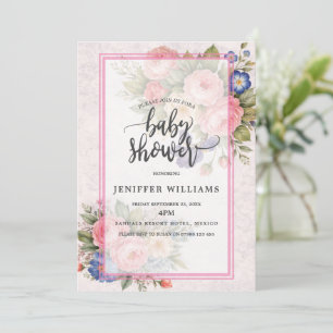 Rustic Vintage Personalized Floral Rose Design     Invitation