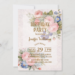 Rustic Vintage Personalized Floral Rose Design Invitation