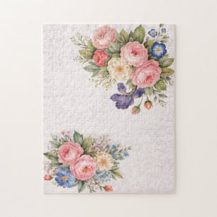 Rustic Vintage Personalized Floral Rose Design Jigsaw Puzzle