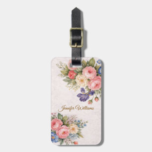 Rustic Vintage Personalized Floral Rose Design Luggage Tag