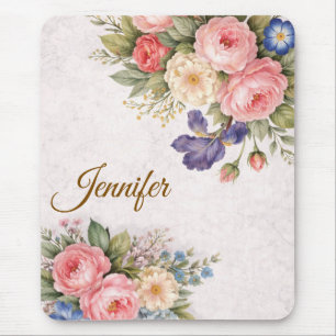 Rustic Vintage Personalized Floral Rose Design     Mouse Mat