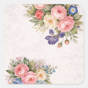 Rustic Vintage Personalized Floral Rose Design     Square Sticker