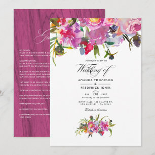 Rustic Vintage Pink Peonies Watercolor Wedding Invitation