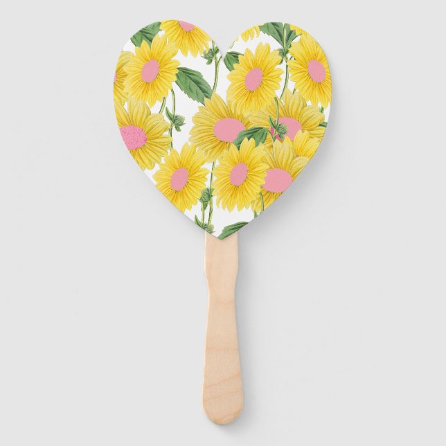 Rustic Vintage Pink Sunflowers Modern White  Hand Fan (Back)