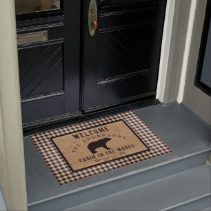 Rustic Vintage Plaid Bear Welcome Cabin in Woods Doormat
