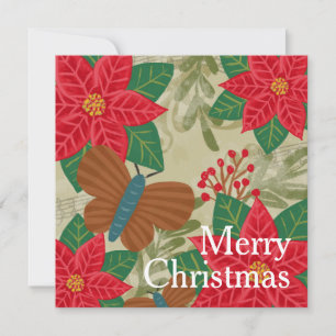 Rustic Vintage Pointsettia Merry Christmas Holiday Card