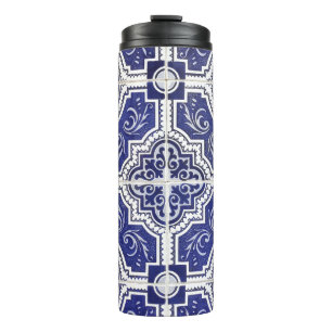 Rustic Vintage Portuguese Tiles Pattern - Azulejo Thermal Tumbler