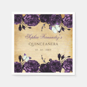 Rustic Vintage Purple Floral Butterfly Napkin