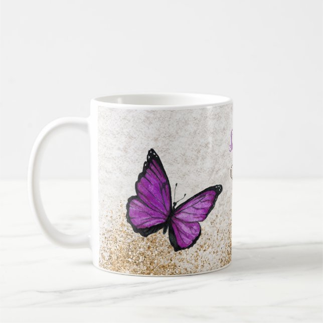 Rustic Vintage Purple  Gold Butterfly   Coffee Mug (Left)