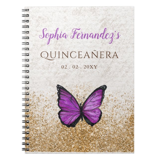 Rustic Vintage Purple Gold Butterfly  Notebook (Front)