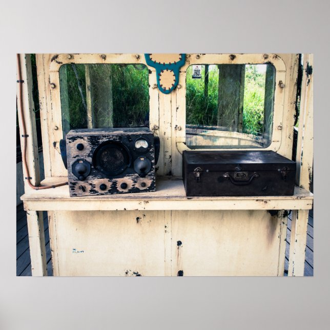 Rustic Vintage Radio and Weathered Suitcase Poster (Front)