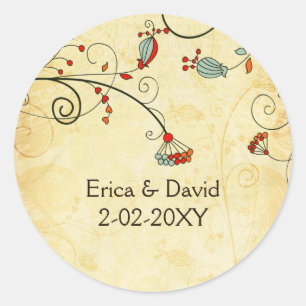 rustic vintage red floral envelope stickers