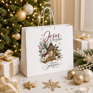 Rustic Vintage Red Green Christmas Gift Bag Style