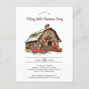 Rustic Vintage Red Truck Barn Christmas Party  Holiday Postcard