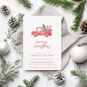 Rustic Vintage Red Truck Holiday Party Invitation