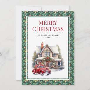 Rustic Vintage Red Truck Merry Christmas Holiday Card